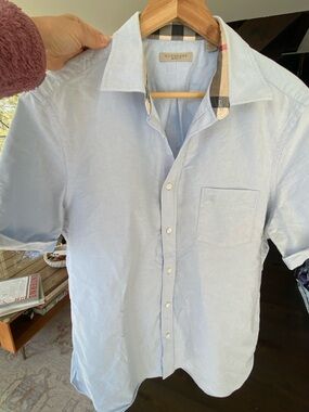 Burberry Light Blue Short Sleeve Button-Down Shirt